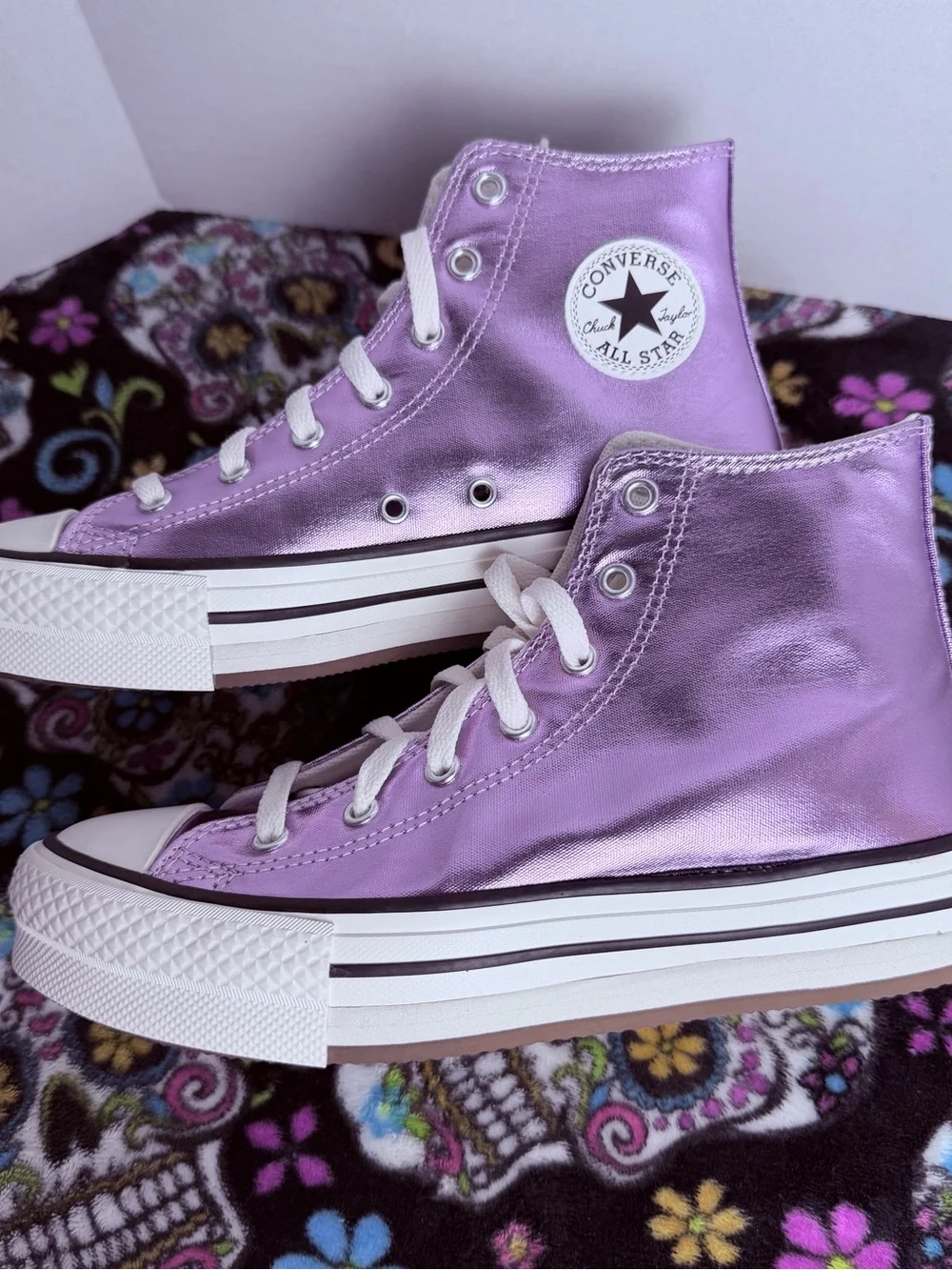 Converse Metallic Purple High-Top Kids Sneakers